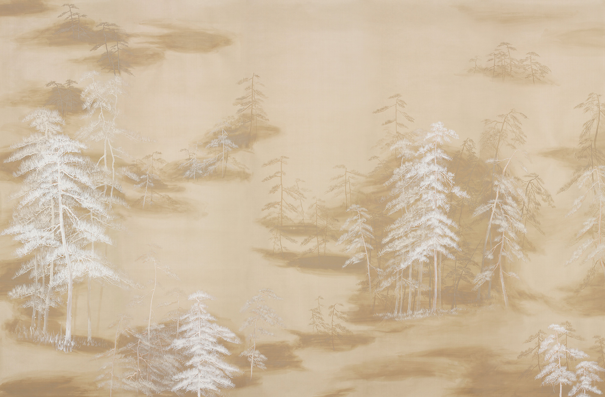 Обои ручная роспись Abstract Pines Original colourway on Stone Ochre dyed silk Обои ручная роспись Abstract Pines Original colourway on Stone Ochre dyed silk - постер Loft-Concept в Волгограде