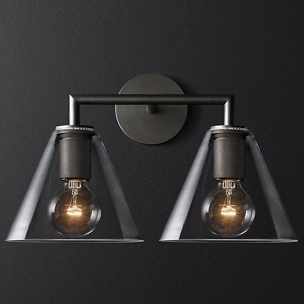 Бра RH Utilitaire Funnel Shade Double Sconce Black Прозрачное Стекло Темная бронза Бра RH Utilitaire Funnel Shade Double Sconce Black Прозрачное Стекло Темная бронза в Волгограде | Loft Concept