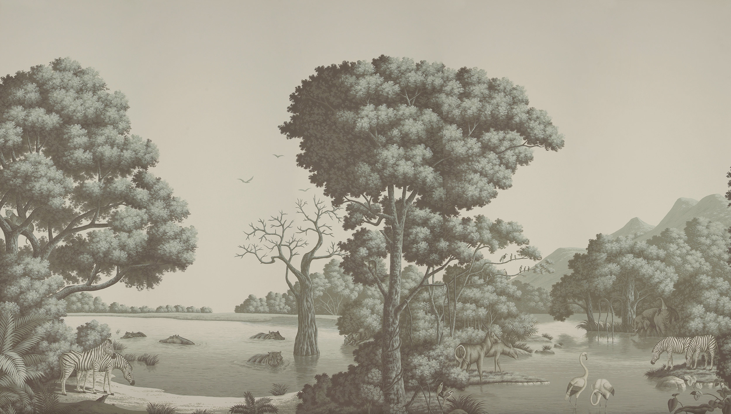 Обои ручная роспись African Savannah Crystal Grey on scenic paper - постер Loft-Concept в Волгограде