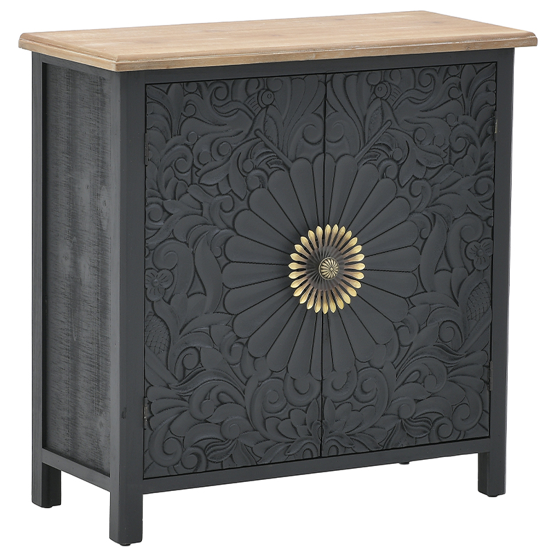 Комод с декорированным резным фасадом Eamon Chest of Drawers Grey Mango Черный Древесина Латунь Комод с декорированным резным фасадом Eamon Chest of Drawers Grey Mango Черный Древесина Латунь в Волгограде | Loft Concept