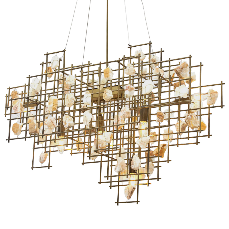 Люстра металлическая с подвесками из камня Geometric Stones Chandelier Бежевый Латунь Люстра металлическая с подвесками из камня Geometric Stones Chandelier Бежевый Латунь в Волгограде | Loft Concept
