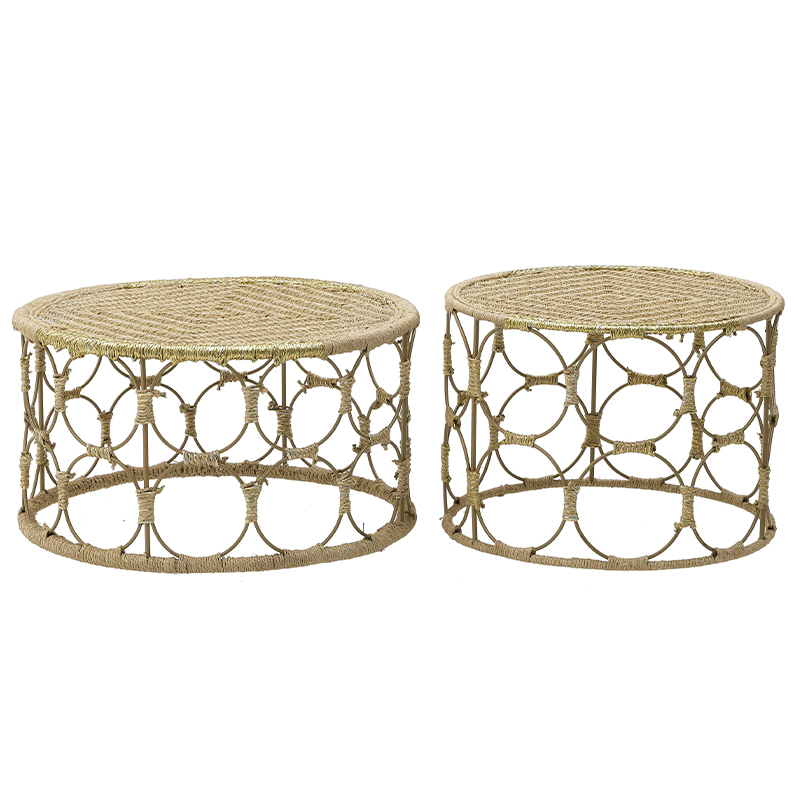 Комплект кофейных столиков Jute Metal Coffee Tables Золотой Бежевый Комплект кофейных столиков Jute Metal Coffee Tables Золотой Бежевый в Волгограде | Loft Concept