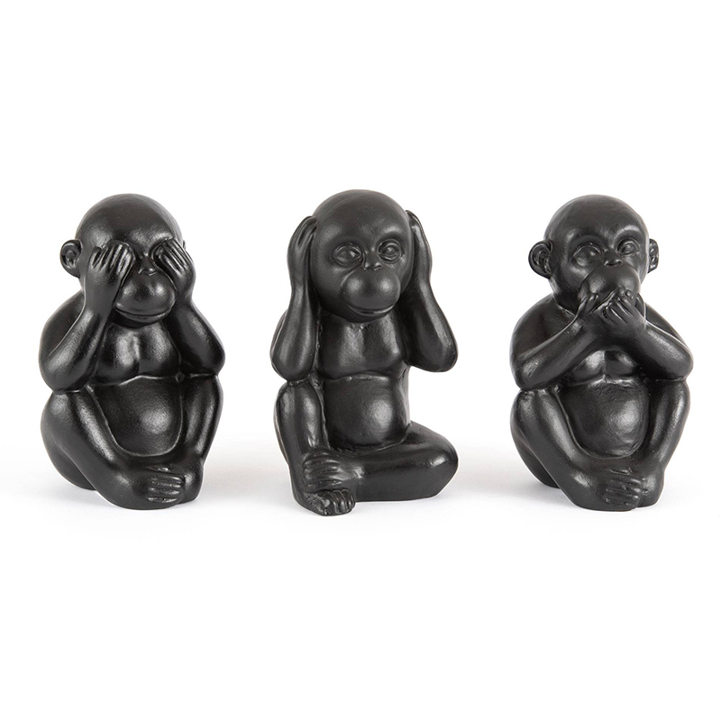 Комплект их 3-х статуэток Three Black Monkeys Черный в Волгограде | Loft Concept 