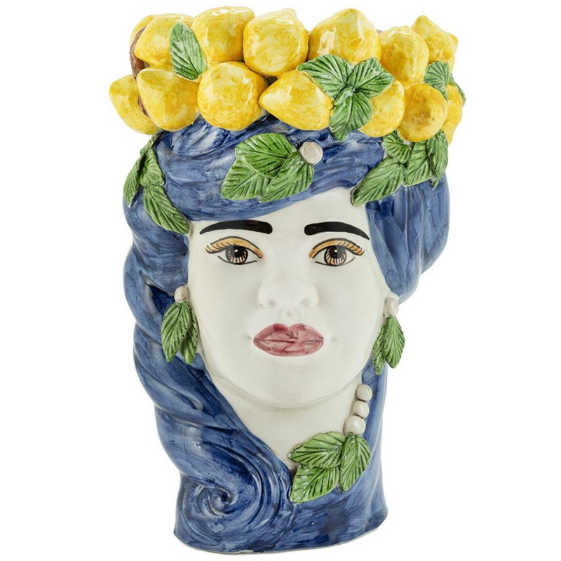 Ваза Vase Lemon Head Lady Blue Синий Желтый Зеленый Мульти Ваза Vase Lemon Head Lady Blue Синий Желтый Зеленый Мульти в Волгограде | Loft Concept