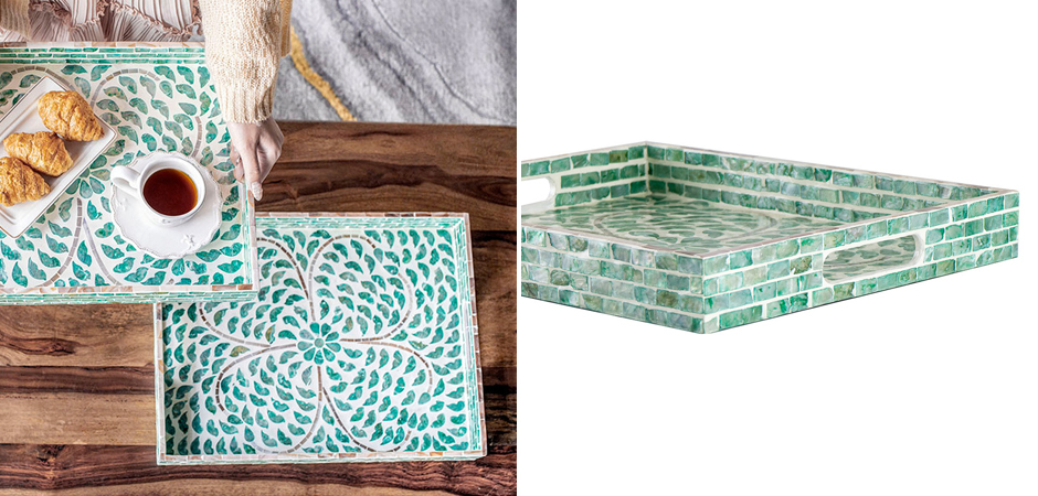 Поднос с отделкой раковинами устриц Bone Inlay Поднос с отделкой раковинами устриц Bone Inlay - Loft-Concept в Волгограде