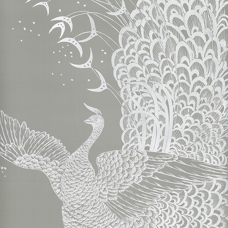 Обои ручная роспись в стиле Арт-деко Whistler Peacocks Special Colourway on Pale Grey dyed silk Обои ручная роспись в стиле Арт-деко Whistler Peacocks Special Colourway on Pale Grey dyed silk в Волгограде | Loft Concept