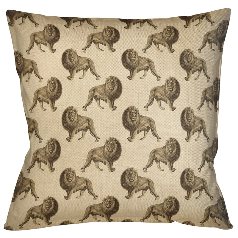 Декоративная подушка с узором из львов Home Safari Beige Бежевый Коричневый Декоративная подушка с узором из львов Home Safari Beige Бежевый Коричневый в Волгограде | Loft Concept