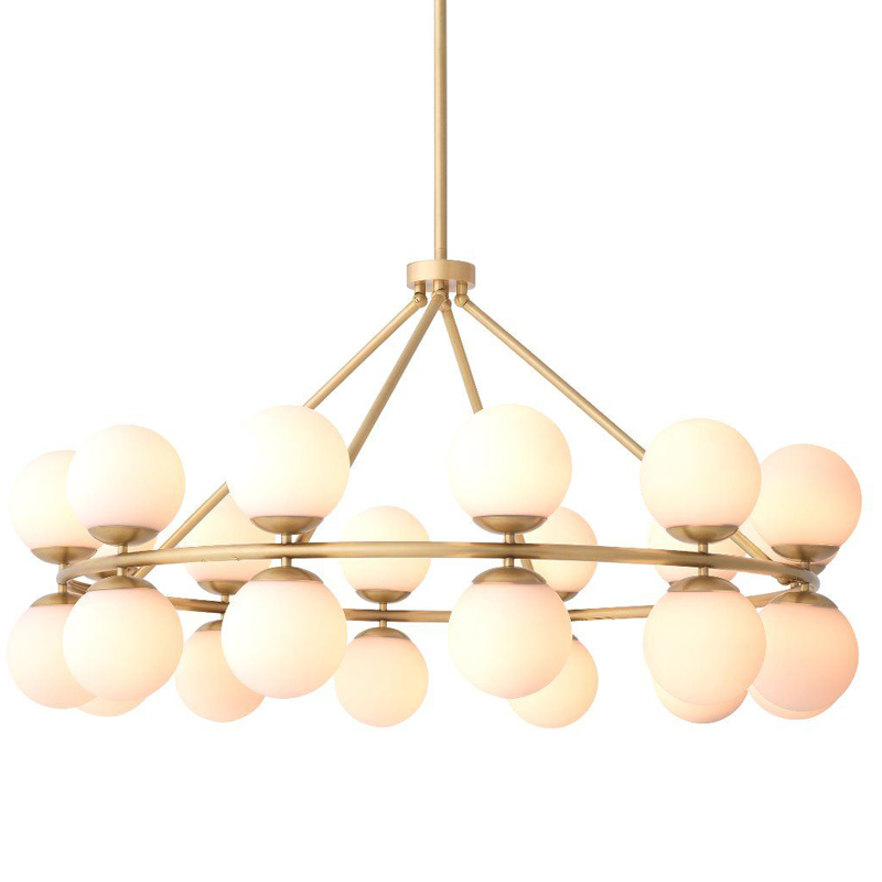 Люстра Eichholtz Chandelier Hutchinson Brass Латунь Античная полированная Белое матовое стекло Люстра Eichholtz Chandelier Hutchinson Brass Латунь Античная полированная Белое матовое стекло в Волгограде | Loft Concept