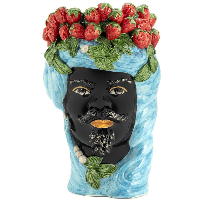 Ваза Vase Strawberries Head Man Azure Голубой Черный Красный Зеленый в Волгограде | Loft Concept 