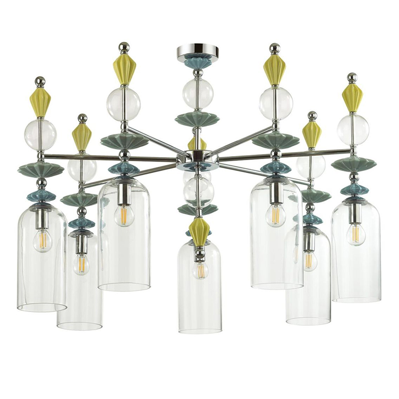 Люстра Iris Glass Chandelier candy 7 chrome Прозрачное Стекло Прозрачный зеленый Желтый Хром Люстра Iris Glass Chandelier candy 7 chrome Прозрачное Стекло Прозрачный зеленый Желтый Хром в Волгограде | Loft Concept