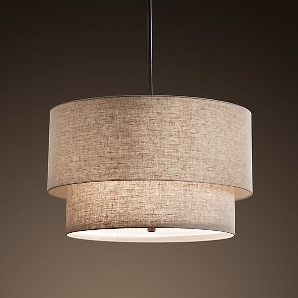 Люстра RH TWO-TIER ROUND Shade Linen Бежево-серый Люстра RH TWO-TIER ROUND Shade Linen Бежево-серый в Волгограде | Loft Concept