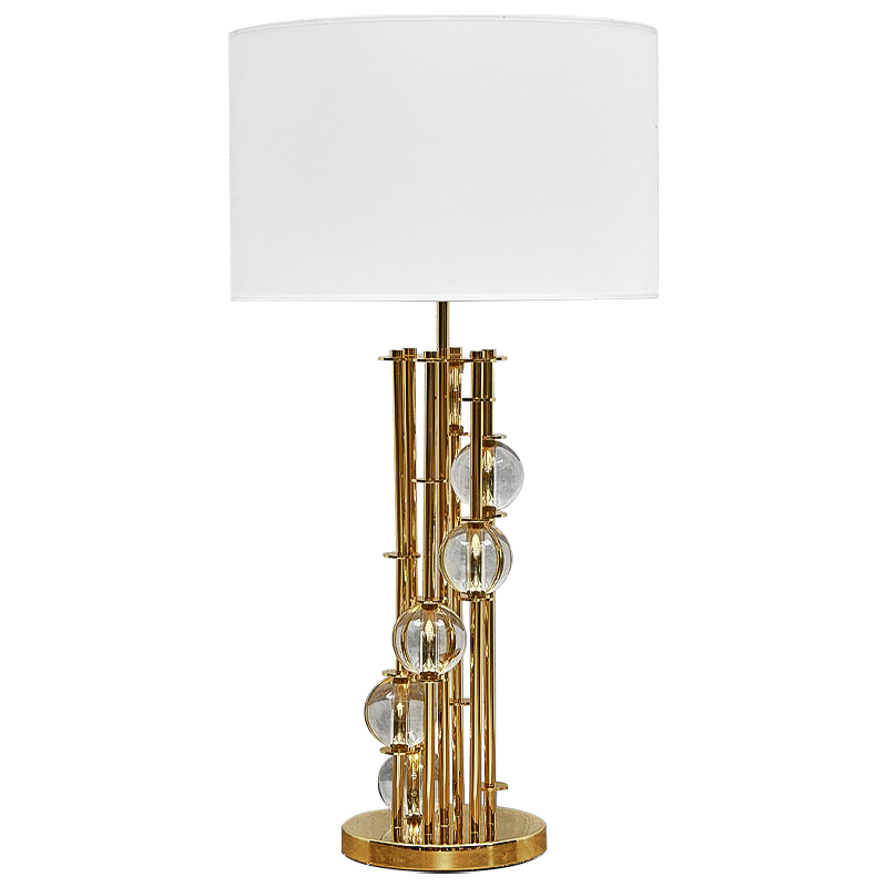 Настольная лампа с абажуром и стеклянными шарами Rizwan Lamp Золотой Белый Прозрачное Стекло Настольная лампа с абажуром и стеклянными шарами Rizwan Lamp Золотой Белый Прозрачное Стекло в Волгограде | Loft Concept