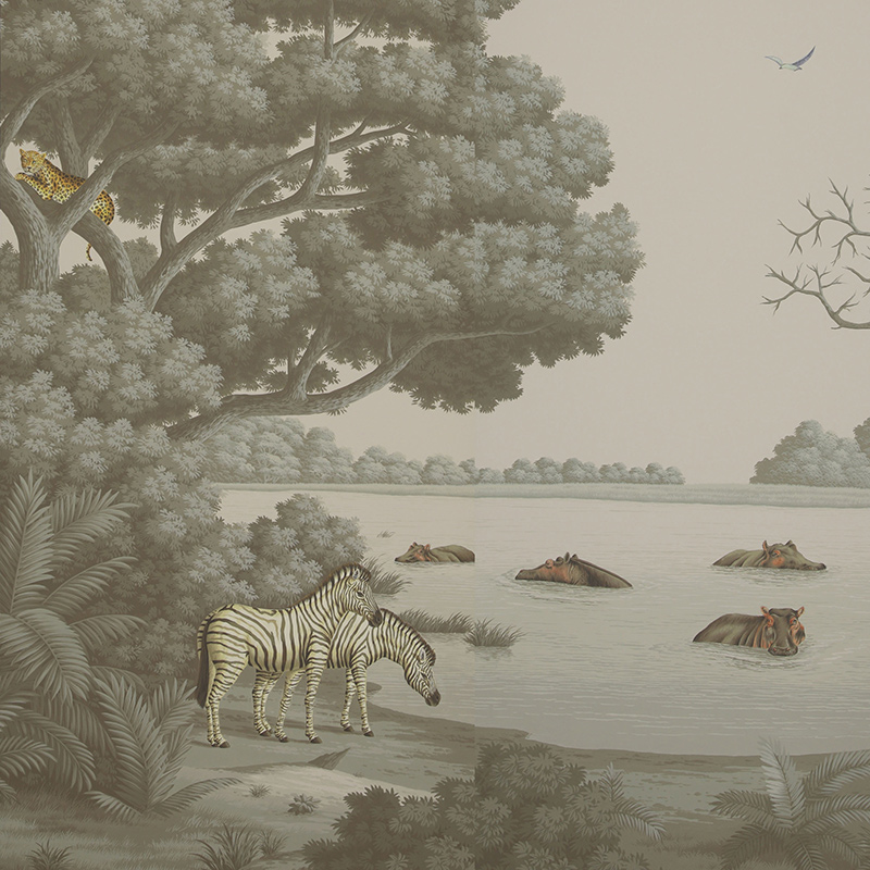 Обои ручная роспись African Savannah Eden on Crystal Grey scenic paper Обои ручная роспись African Savannah Eden on Crystal Grey scenic paper в Волгограде | Loft Concept