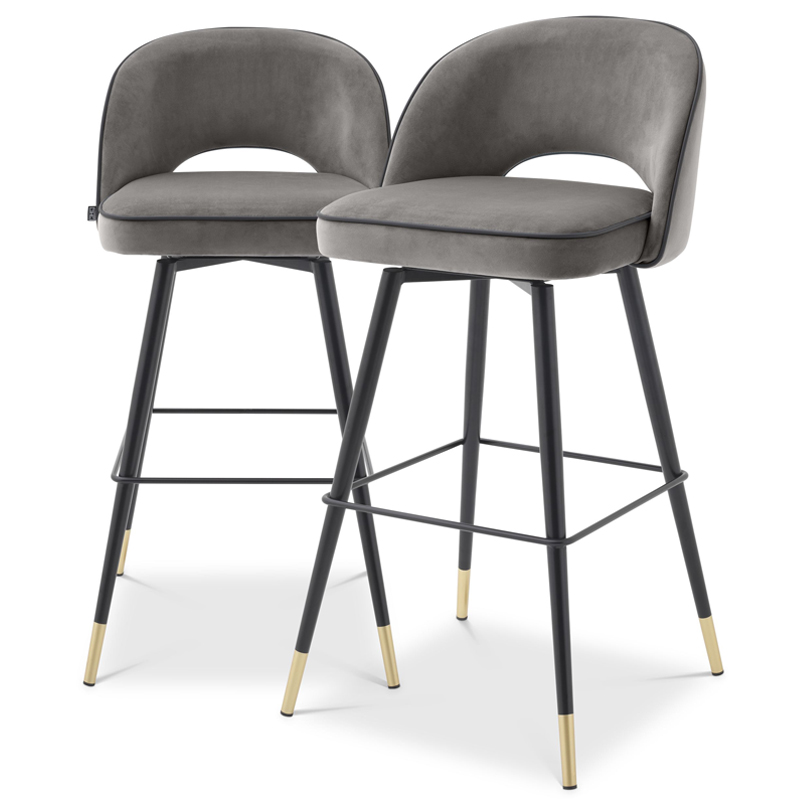 Комплект барных стульев Eichholtz Bar Stool Cliff set of 2 grey Черный Латунь Серый в Волгограде | Loft Concept 