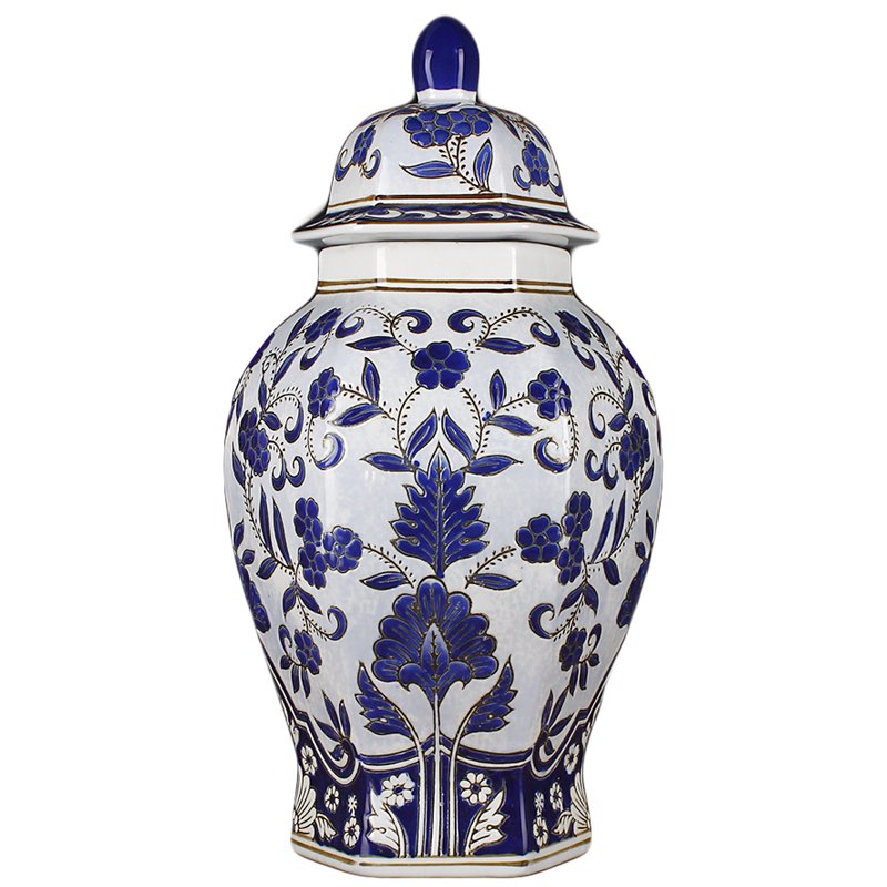 Ваза с крышкой BLUE PATTERN ornament Белый Синий в Волгограде | Loft Concept 