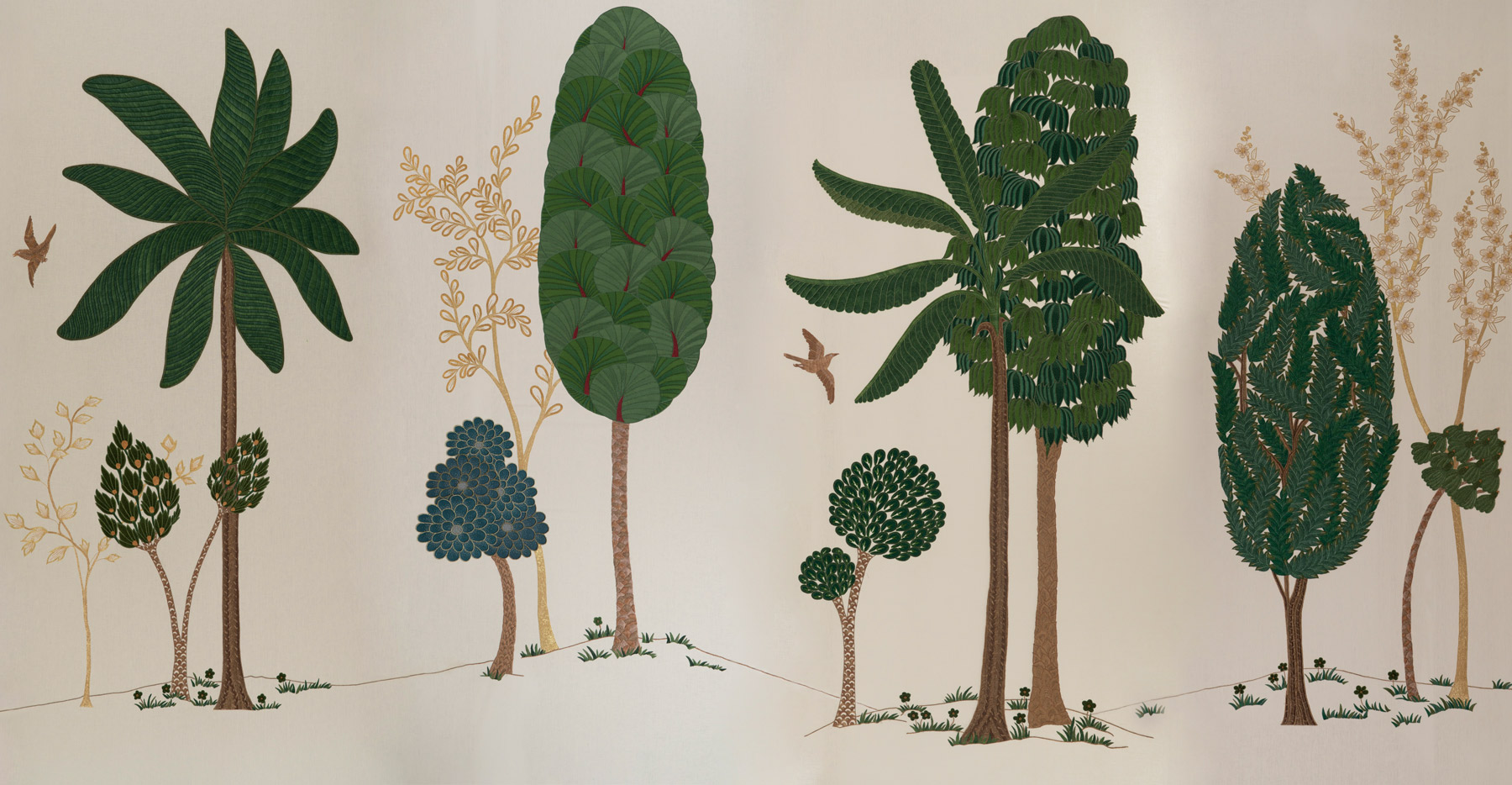 Обои ручная роспись Mughal Trees Original colourway on linen - постер Loft-Concept в Волгограде