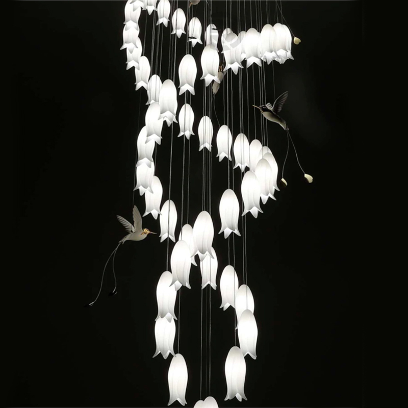 Люстра для Лестницы с птичками Колибри Sagarti Contemporary chandelier ALBA Flowers & Birds Белый Золотой в Волгограде | Loft Concept 