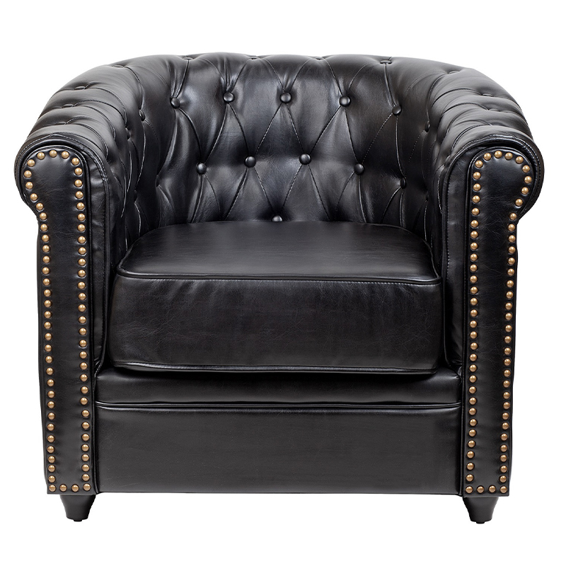 Кресло кожаное с мягкими подлокотниками на 4-х деревянных ножках Logan Leather Armchair black Черный Кресло кожаное с мягкими подлокотниками на 4-х деревянных ножках Logan Leather Armchair black Черный в Волгограде | Loft Concept