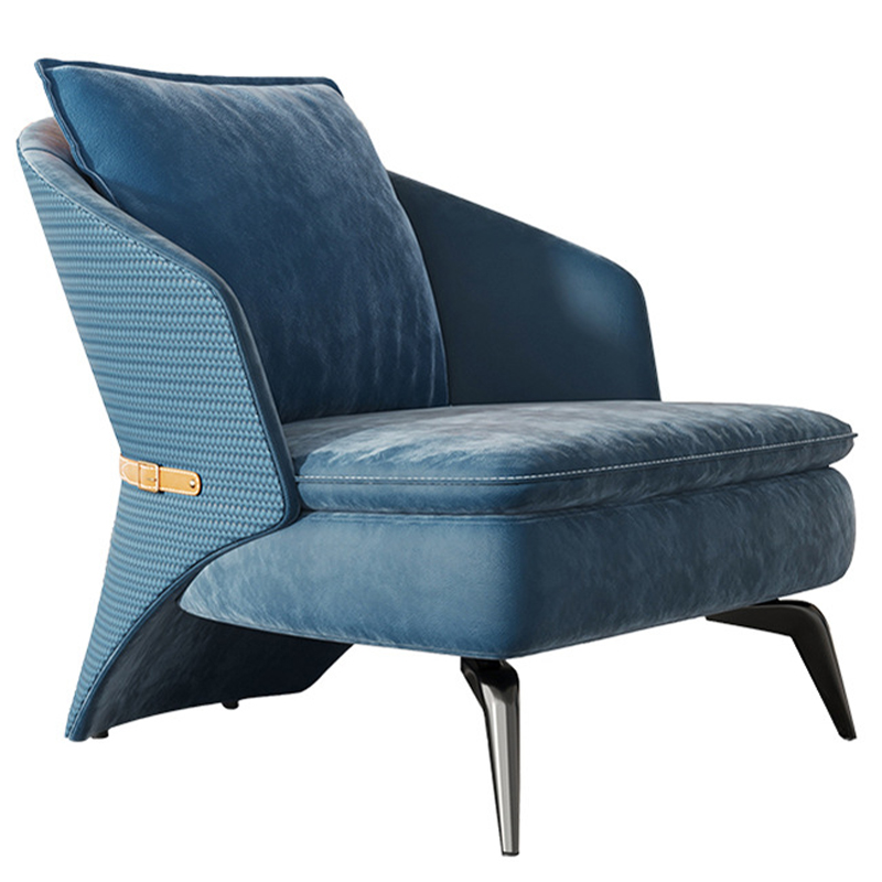 Кресло Albie Armchair Blue Синий Бежевый Темный хром в Волгограде | Loft Concept 