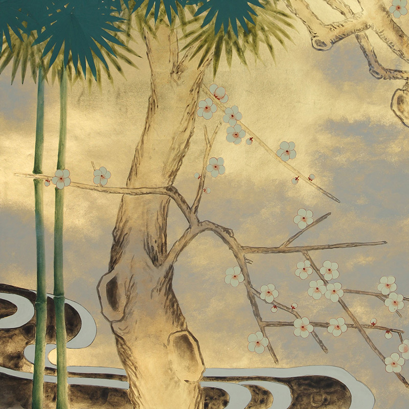 Обои ручная роспись Bamboo River Blossom Original colourway on Deep Rich Gold gilded paper with pearlescent antiquing Обои ручная роспись Bamboo River Blossom Original colourway on Deep Rich Gold gilded paper with pearlescent antiquing в Волгограде | Loft Concept