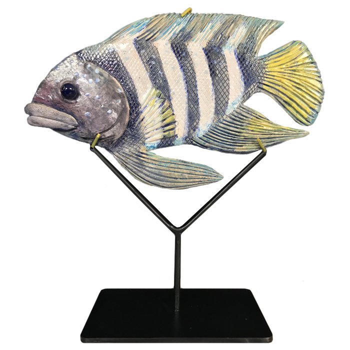 Статуэтка на подставке Striped Fish Серый Черный Белый Статуэтка на подставке Striped Fish Серый Черный Белый в Волгограде | Loft Concept
