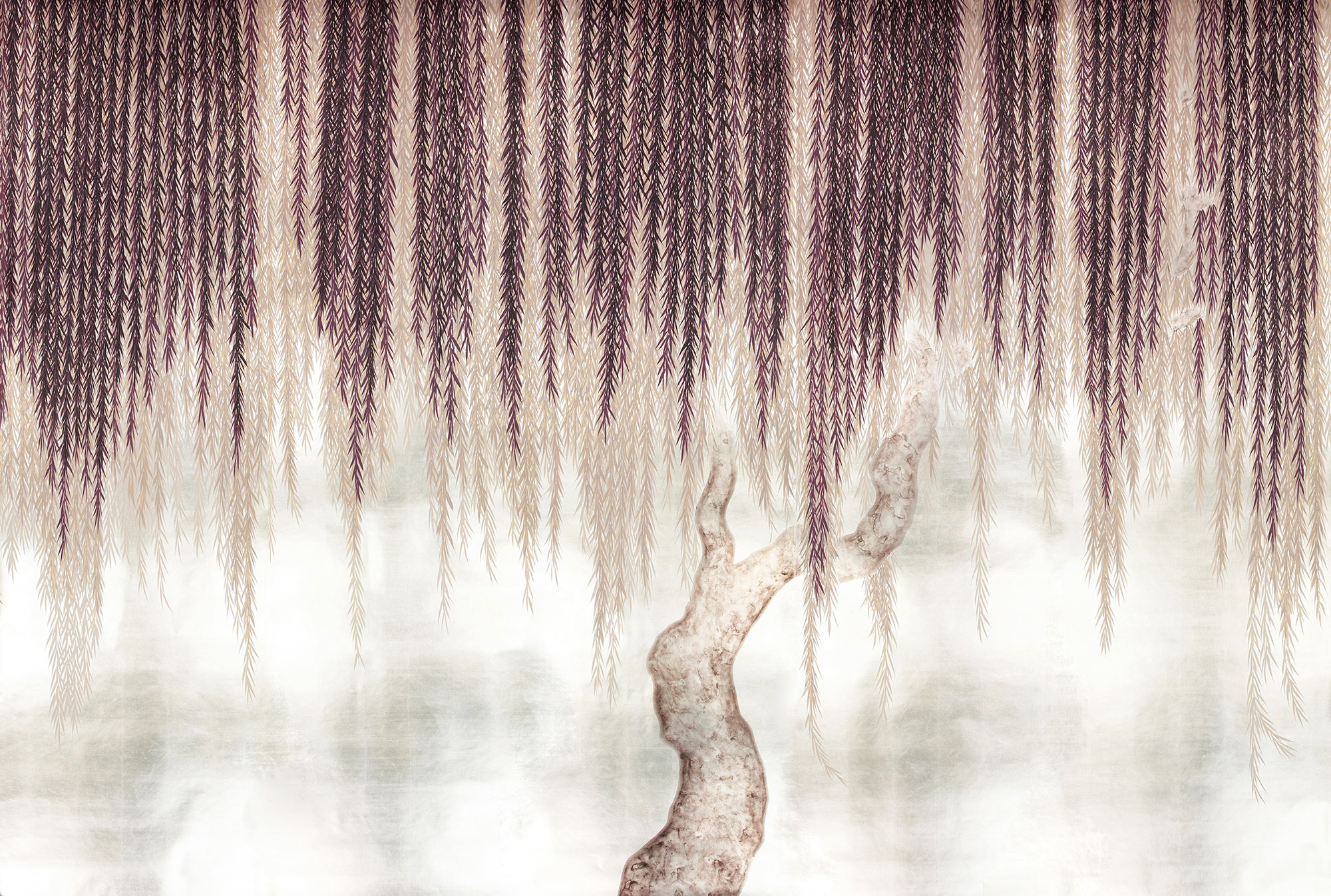 Обои ручная роспись Willow Boysenberry on White Metal gilded paper Обои ручная роспись Willow Boysenberry on White Metal gilded paper - постер Loft-Concept в Волгограде