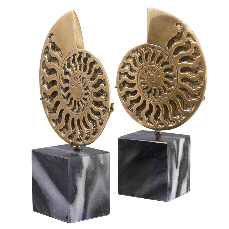 Статуэтки Eichholtz Object Ammonite Set of 2 Винтажная латунь Черный Мрамор Nero в Волгограде | Loft Concept 