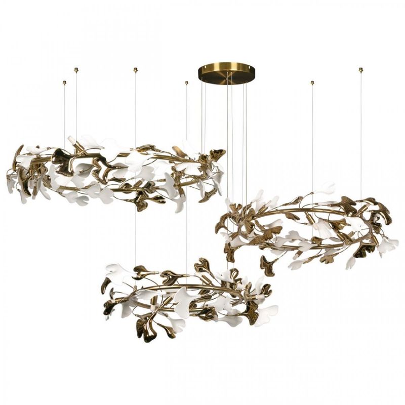 Люстра Триптих Wintery flover Gold с Белыми плафонами Золотой Белый Люстра Триптих Wintery flover Gold с Белыми плафонами Золотой Белый в Волгограде | Loft Concept