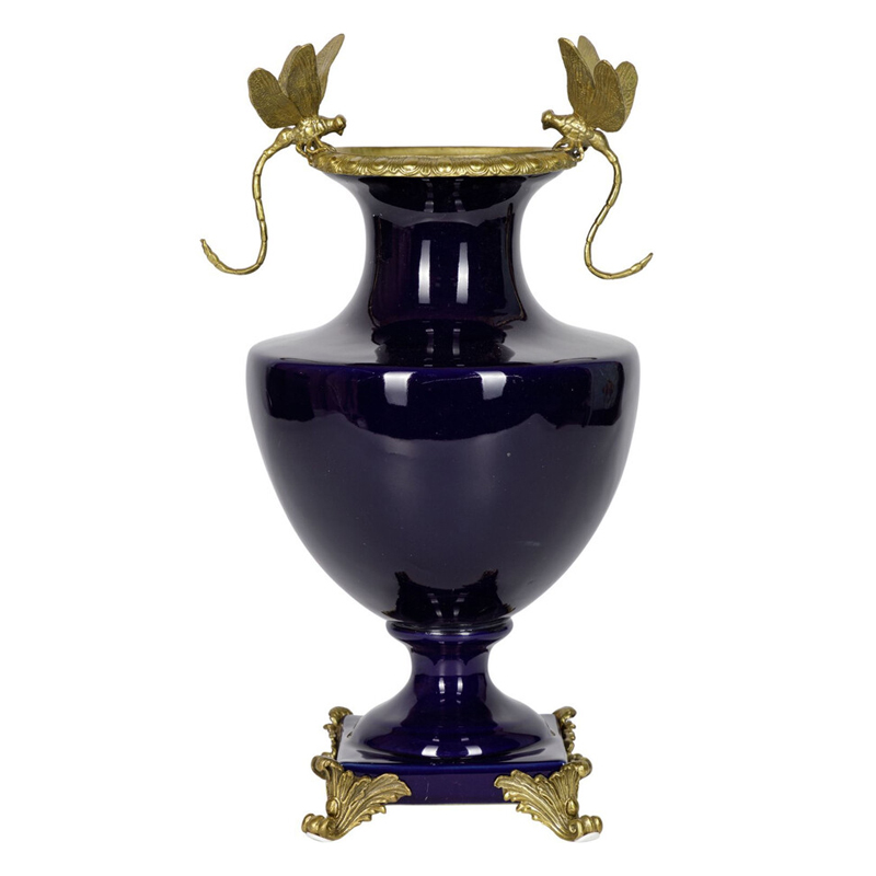 Ваза темно-синего цвета из фарфора с бронзовыми стрекозами Eden Garden porcelain and bronze Темно-синий Бронза Ваза темно-синего цвета из фарфора с бронзовыми стрекозами Eden Garden porcelain and bronze Темно-синий Бронза в Волгограде | Loft Concept