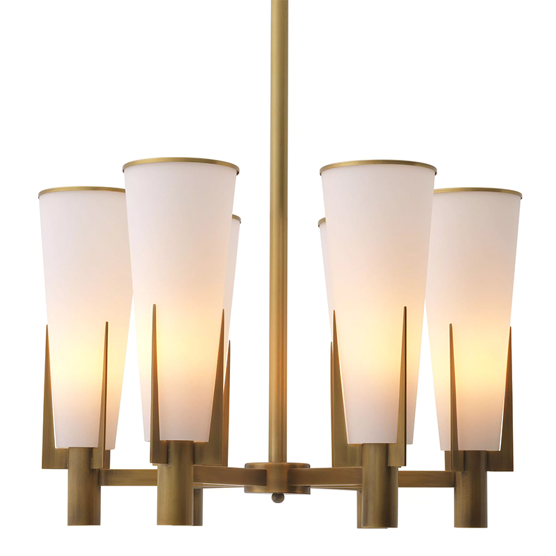 Люстра Eichholtz Chandelier Dino Brass Латунь Белое матовое стекло Люстра Eichholtz Chandelier Dino Brass Латунь Белое матовое стекло в Волгограде | Loft Concept