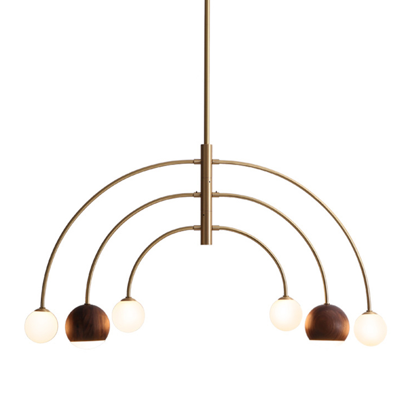 Люстра Wynne Metal Arch Wooden Chandelier Латунь Белое матовое стекло Коричневый Люстра Wynne Metal Arch Wooden Chandelier Латунь Белое матовое стекло Коричневый в Волгограде | Loft Concept