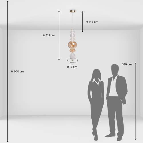 Подвесной светильник с вертикальной композицией из прозрачных и янтарных стеклянных шаров и ромбов Gabriel Scott Luna в Волгограде