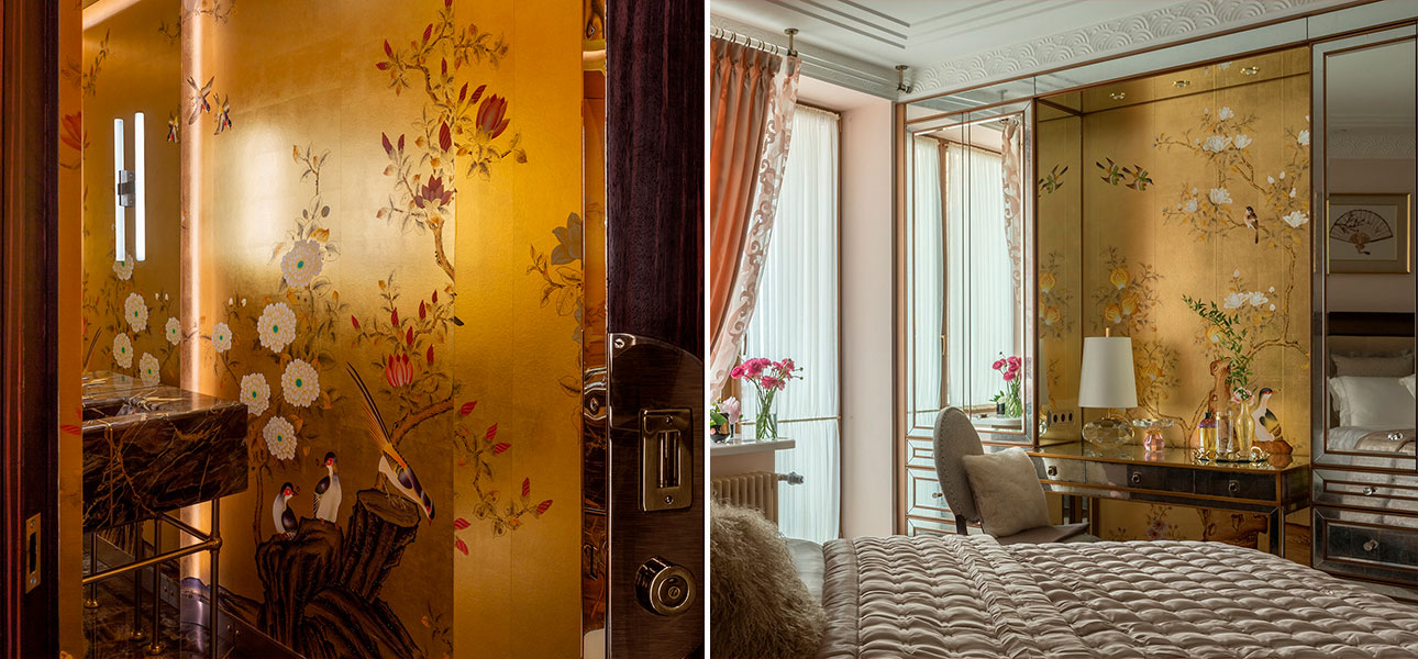 Обои шинуазри Japanese Garden Original colourway on Deep Rich Gold gilded paper - фото №1