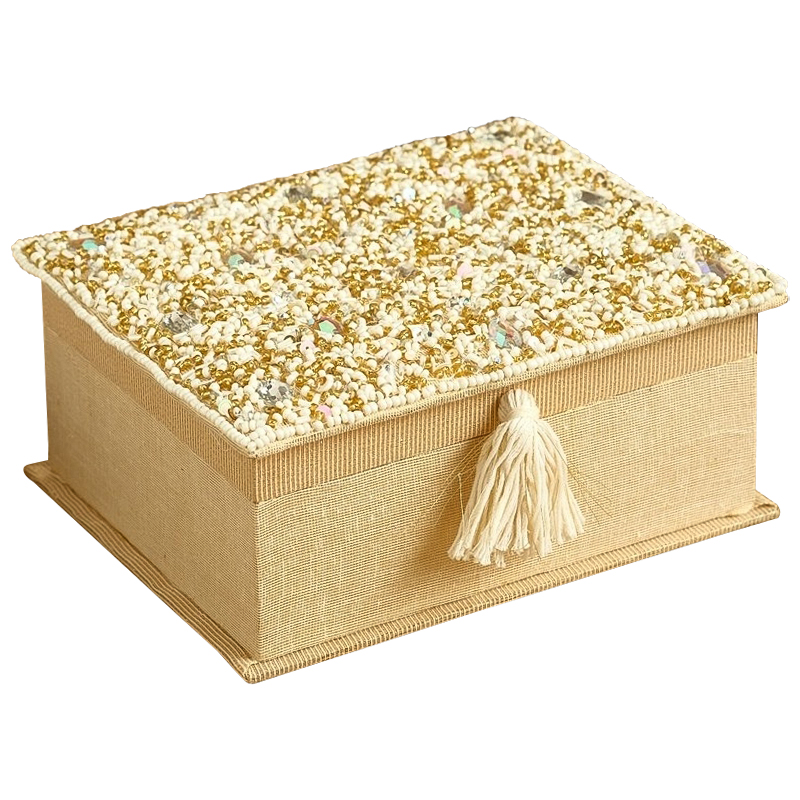 Шкатулка с вышивкой из бисера Odilia Beads Embroidery Box Бежевый Золотой в Волгограде | Loft Concept 