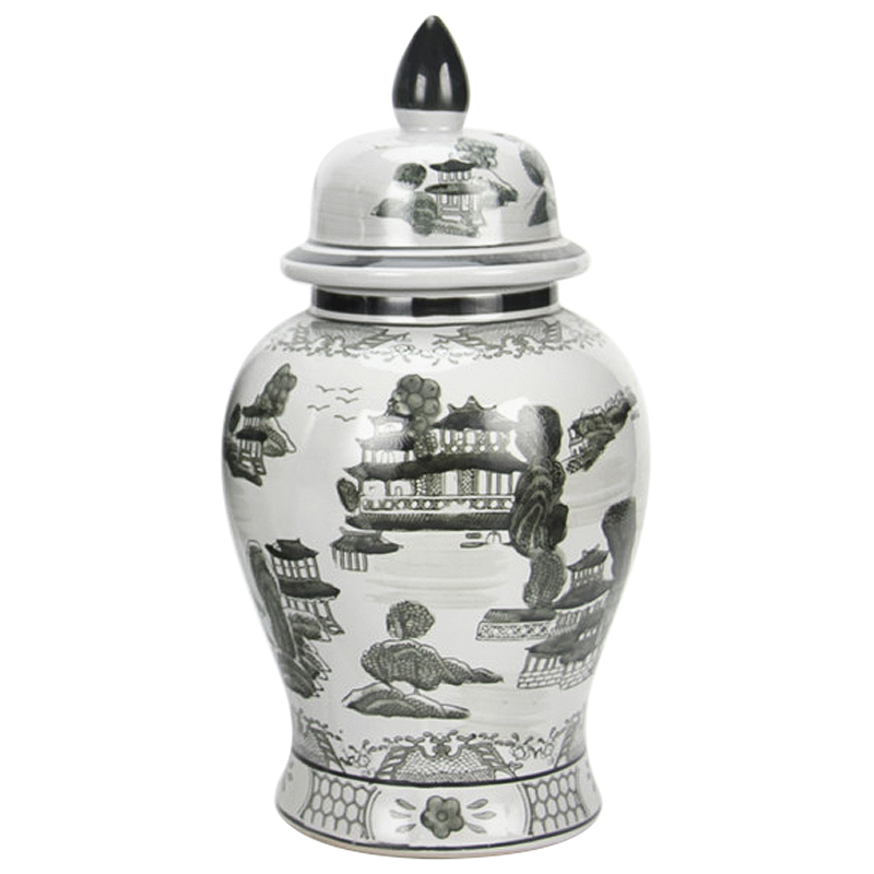 Ваза с крышкой Chinoiserie Ceramics Village Vase Серый Белый Ваза с крышкой Chinoiserie Ceramics Village Vase Серый Белый в Волгограде | Loft Concept