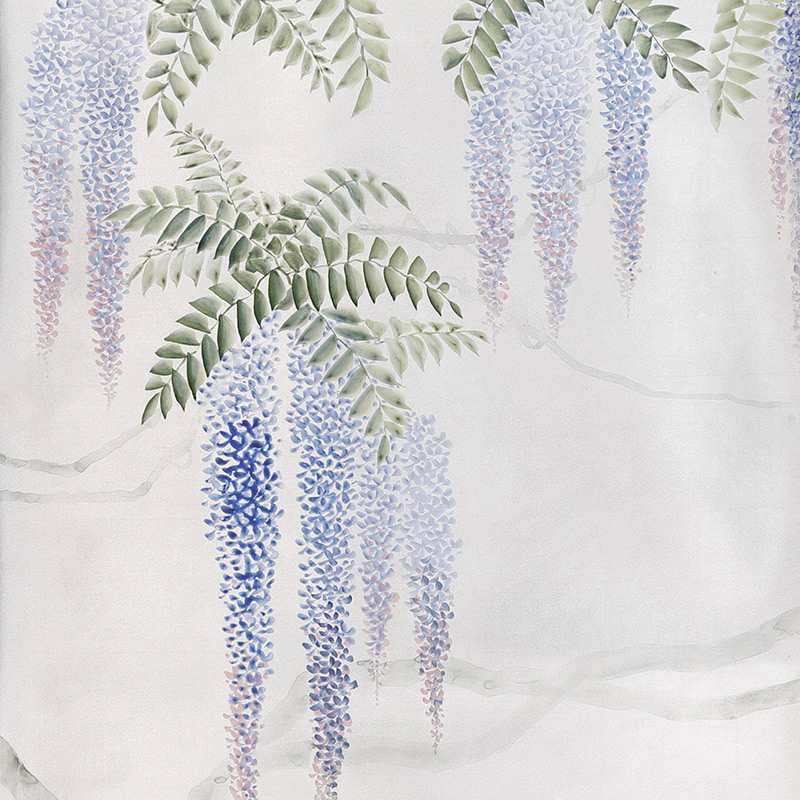 Обои в Японском стиле Wisteria Colourway SC-97 on Sterling Silver gilded silk  в Волгограде | Loft Concept 