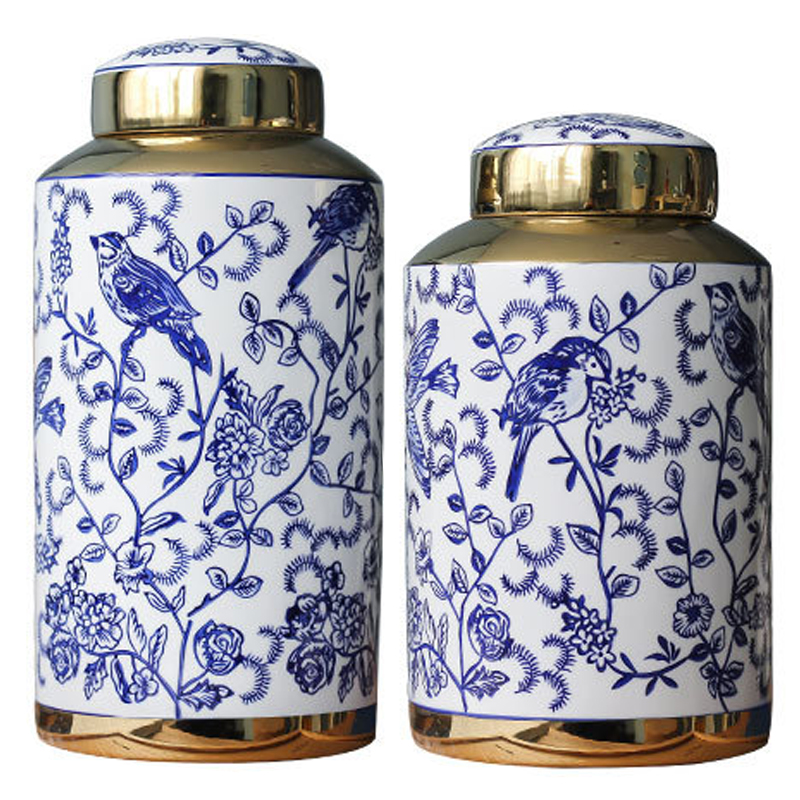 Вазы Ceramic Oriental Blue Ornament Birds Vases Синий Белый Золотой Вазы Ceramic Oriental Blue Ornament Birds Vases Синий Белый Золотой в Волгограде | Loft Concept