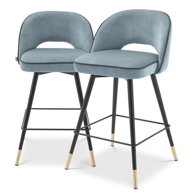 Комплект полубарных стульев Eichholtz Counter Stool Cliff set of 2 blue Голубой пастельный Черный Латунь Комплект полубарных стульев Eichholtz Counter Stool Cliff set of 2 blue Голубой пастельный Черный Латунь в Волгограде | Loft Concept