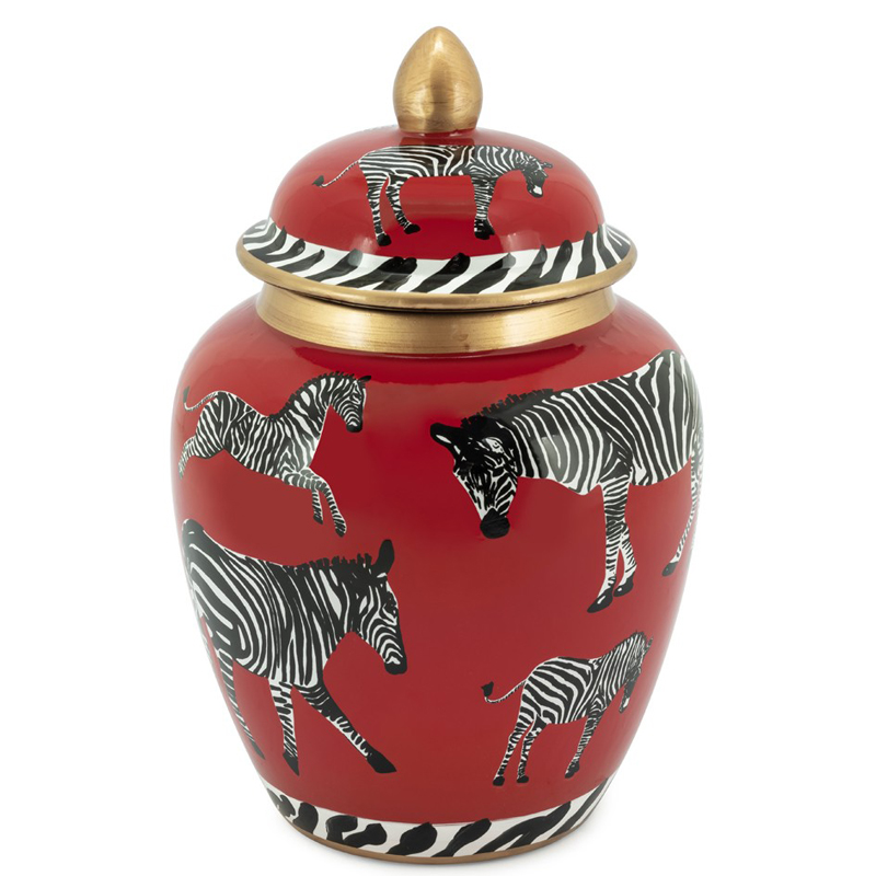 Ваза с крышкой VASE ZEBER URN Черно-белый Красный Ваза с крышкой VASE ZEBER URN Черно-белый Красный в Волгограде | Loft Concept