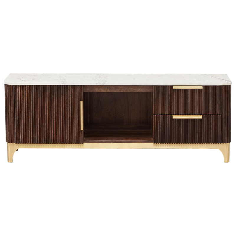 ТВ-тумба Baier Wood TV Stand Латунь Коричневый Белый Мрамор Bianco ТВ-тумба Baier Wood TV Stand Латунь Коричневый Белый Мрамор Bianco в Волгограде | Loft Concept