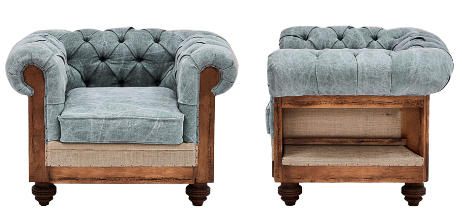 Кресло Deconstructed Chesterfield Armchair Gray Blue Кресло Deconstructed Chesterfield Armchair Gray Blue - Loft-Concept в Волгограде