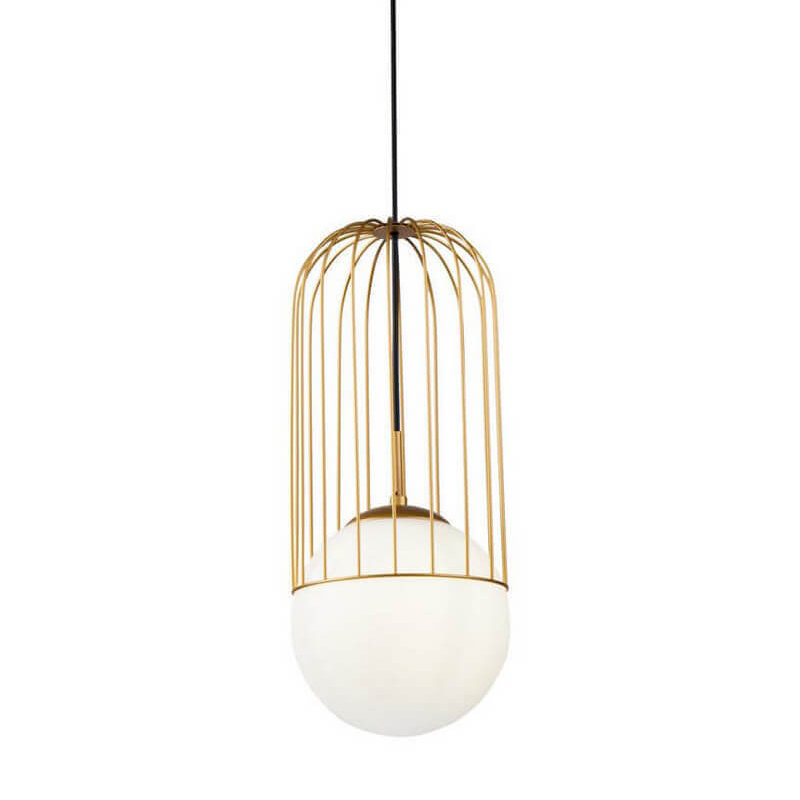 Подвесной светильник Cage Ball Pendant Глянцевое золото Белый в Волгограде | Loft Concept 