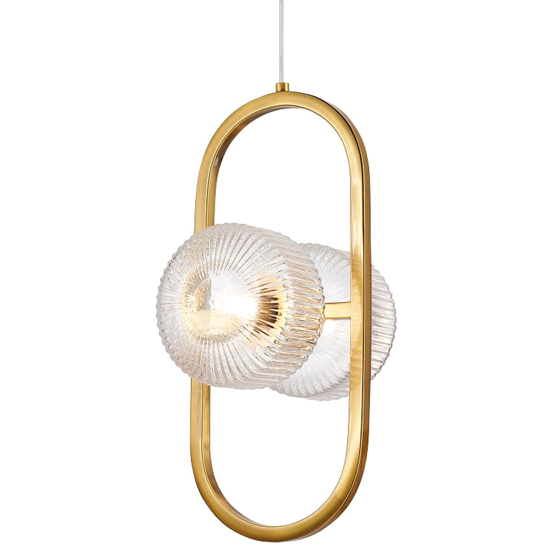 Подвесной светильник с рельефными плафонами Blown Glass Латунь Прозрачный Подвесной светильник с рельефными плафонами Blown Glass Латунь Прозрачный в Волгограде | Loft Concept