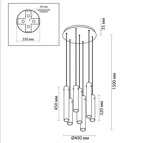 Люстра каскадная с 7-ю цилиндрическими плафонами из стекла Luminous Cylinders в Волгограде