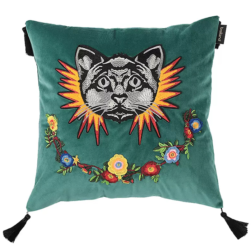 Декоративная подушка с вышивкой Стиль Gucci Cat Cushion Декоративная подушка с вышивкой Стиль Gucci Cat Cushion в Волгограде | Loft Concept