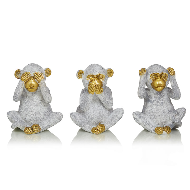 Комплект из 3-х статуэток Three Monkeys Серый Золотой Комплект из 3-х статуэток Three Monkeys Серый Золотой в Волгограде | Loft Concept