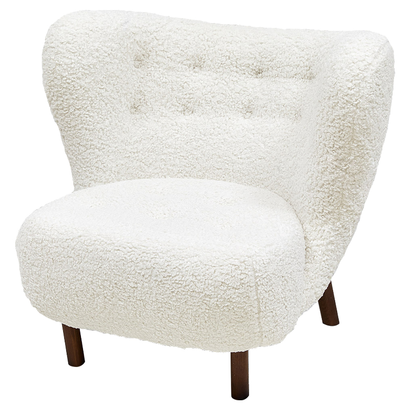Дизайнерское кресло Boucle Neve White Armchair с обивкой букле и ножками из массива ясеня Белый Коричневый Дизайнерское кресло Boucle Neve White Armchair с обивкой букле и ножками из массива ясеня Белый Коричневый в Волгограде | Loft Concept