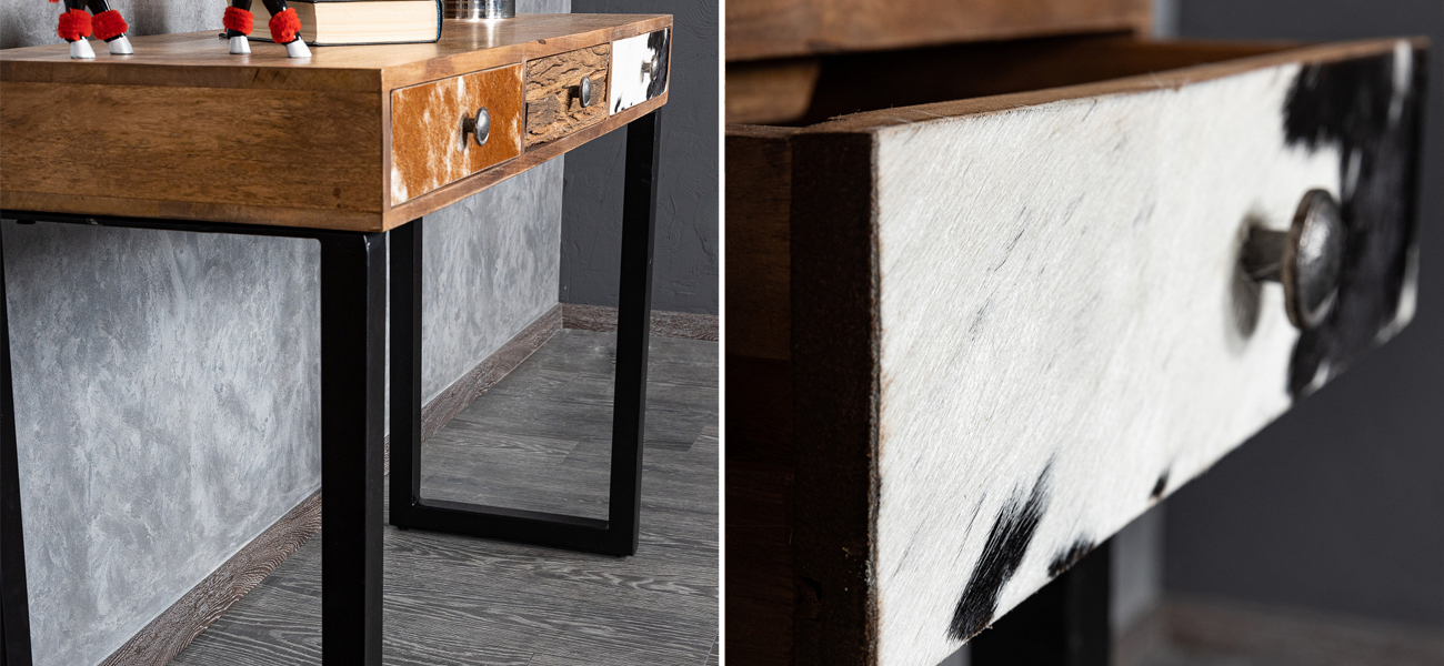 Консоль с отделкой из воловьей кожи Handmade Wooden - фото №1