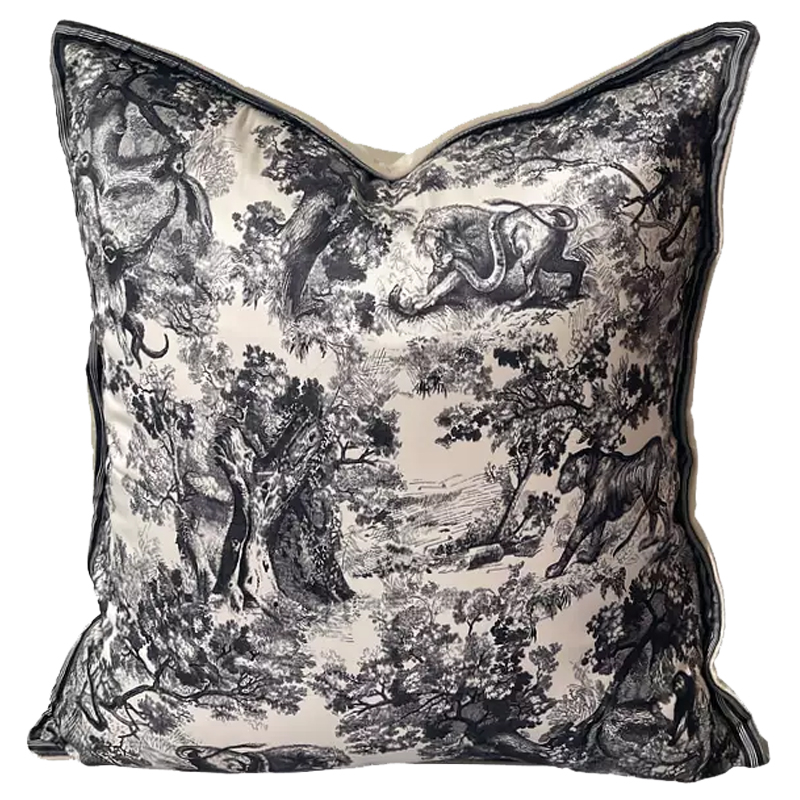 Декоративная подушка стиль Dior Toile de Jouy Fauna Pillow Beige Бежевый Черный Декоративная подушка стиль Dior Toile de Jouy Fauna Pillow Beige Бежевый Черный в Волгограде | Loft Concept