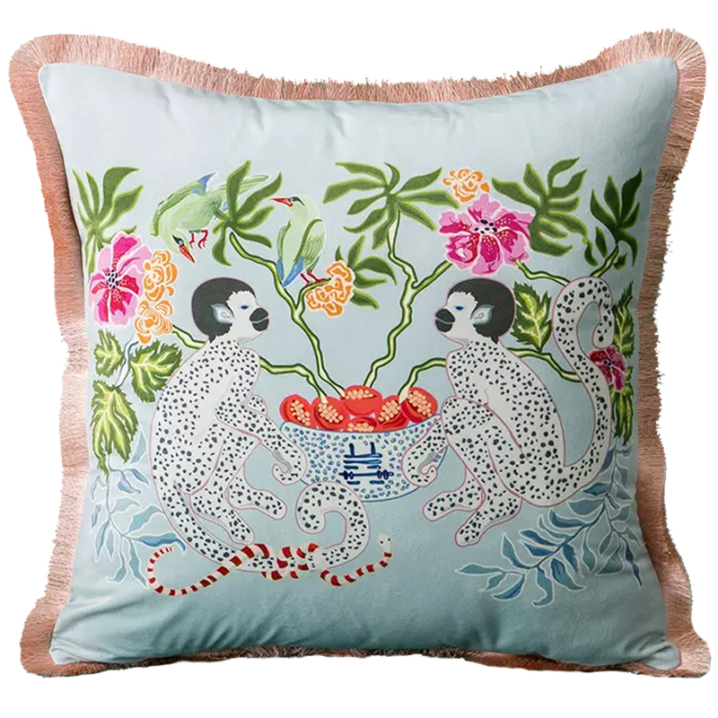 Декоративная подушка Two Monkeys on Blue Cushion Голубой Мульти Декоративная подушка Two Monkeys on Blue Cushion Голубой Мульти в Волгограде | Loft Concept